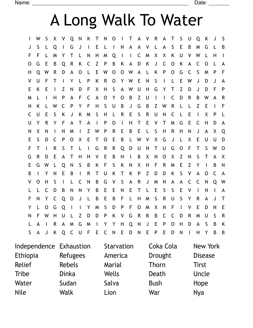 A Long Walk To Water Word Search