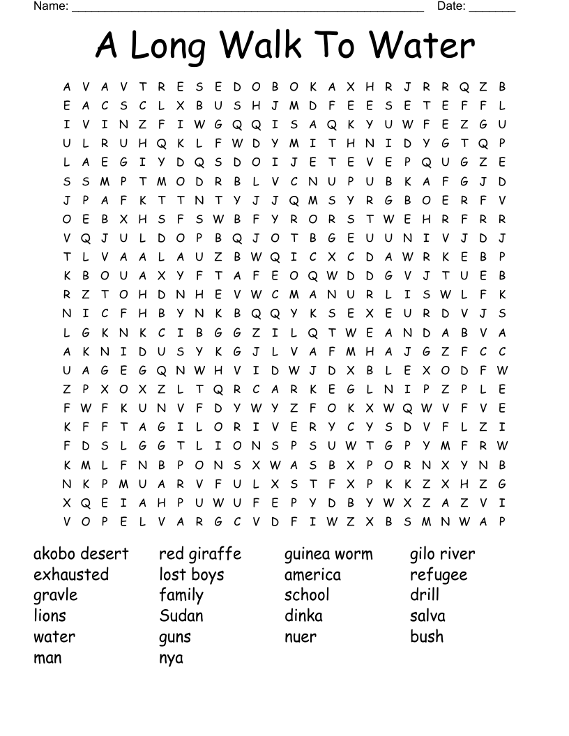 A Long Walk To Water Word Search