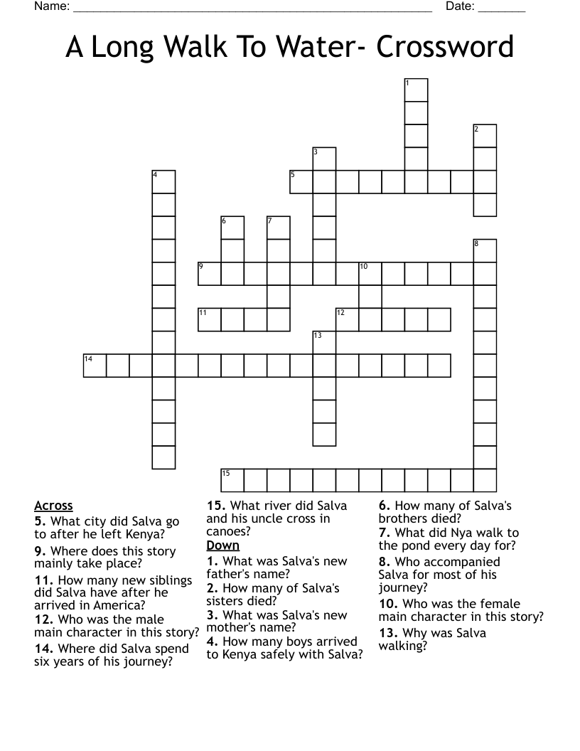 A Long Walk To Water- Crossword 