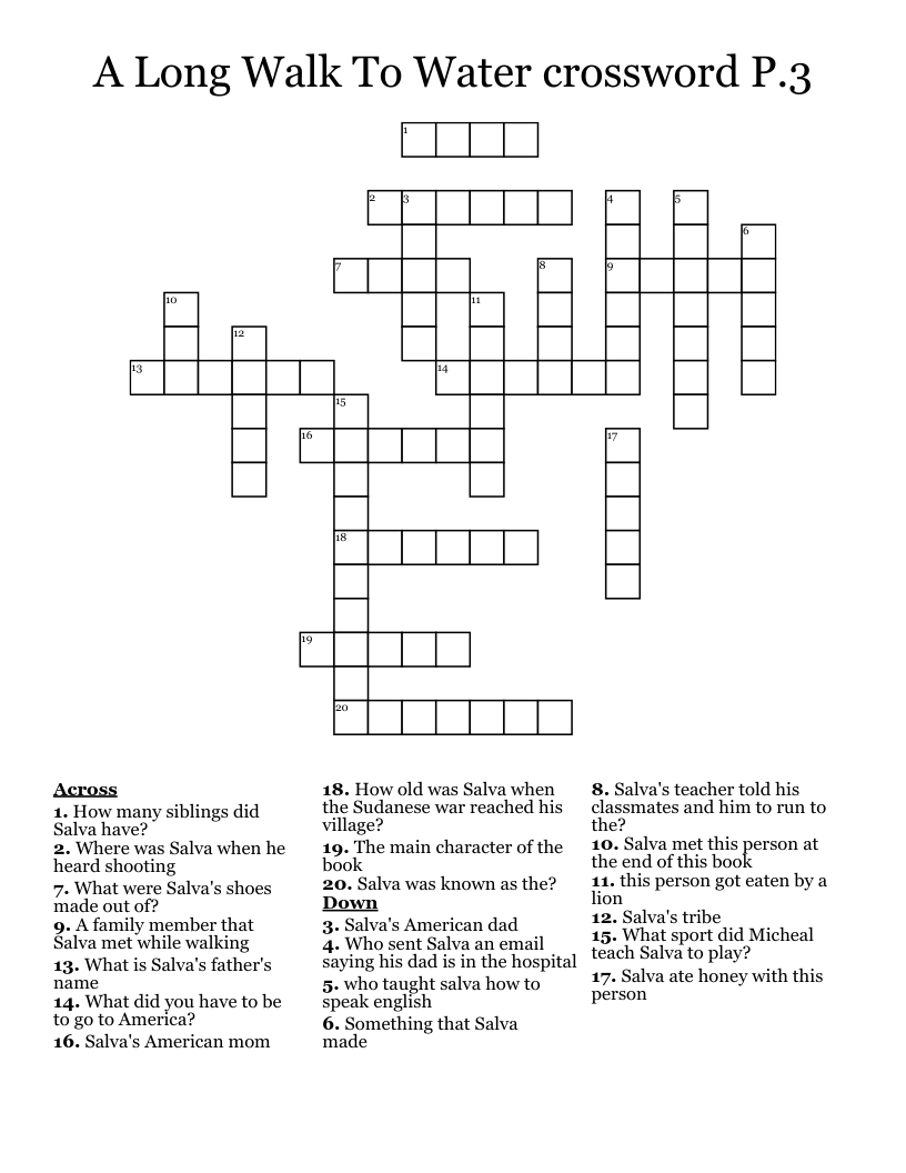 A Long Walk To Water crossword P.3