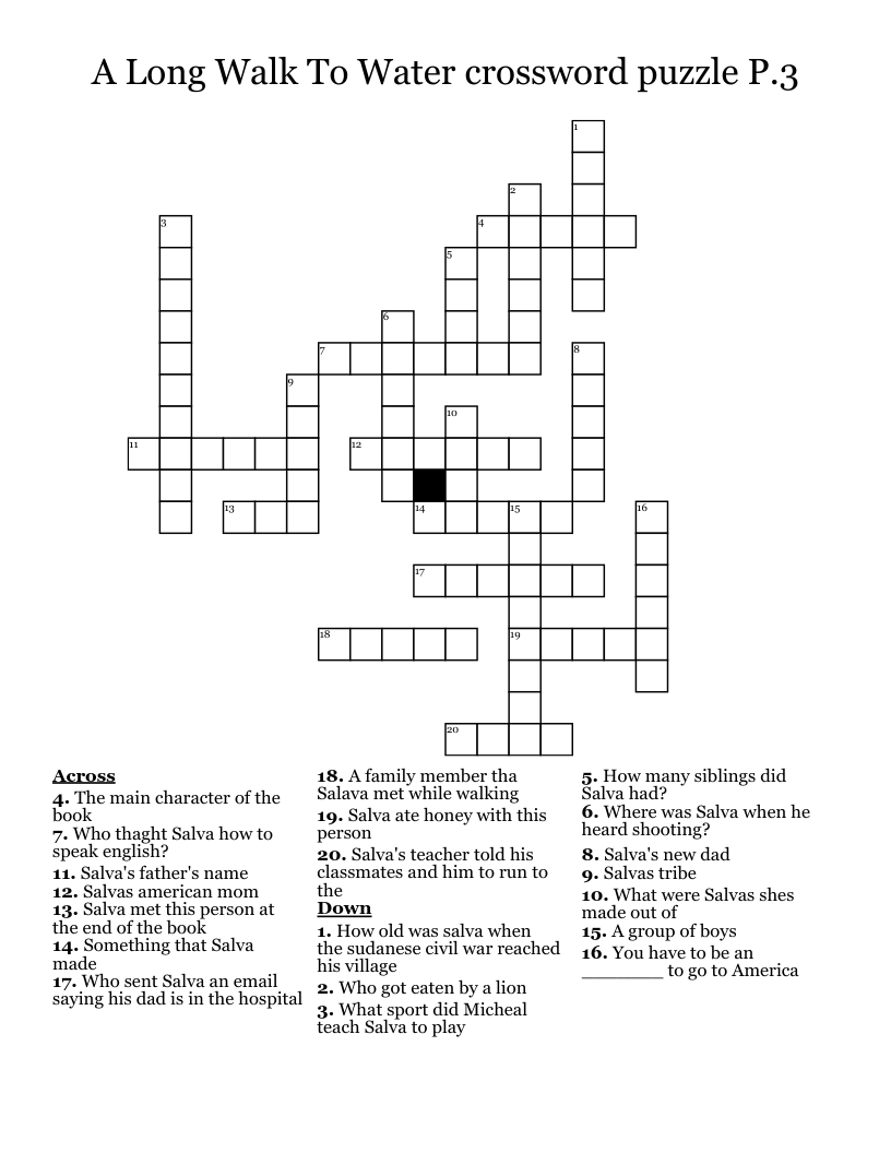 A Long Walk To Water crossword puzzle P.3