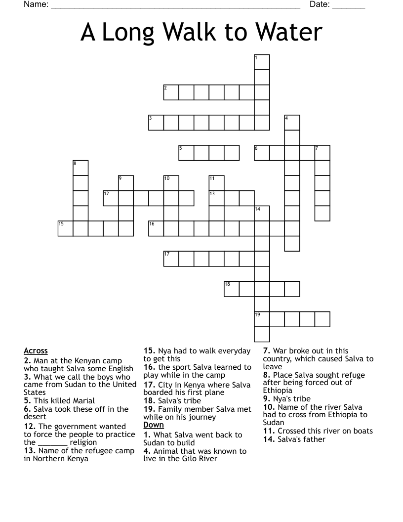 A Long Walk to Water Crossword