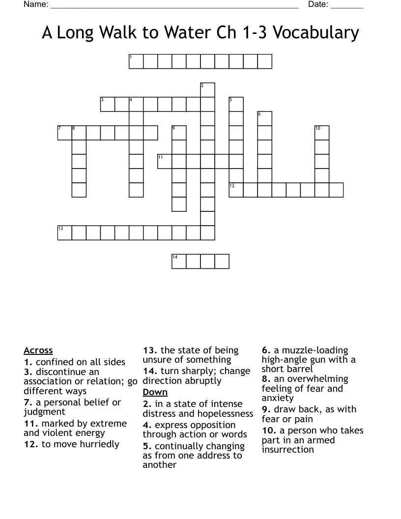 A Long Walk to Water Ch 1-3 Vocabulary Crossword