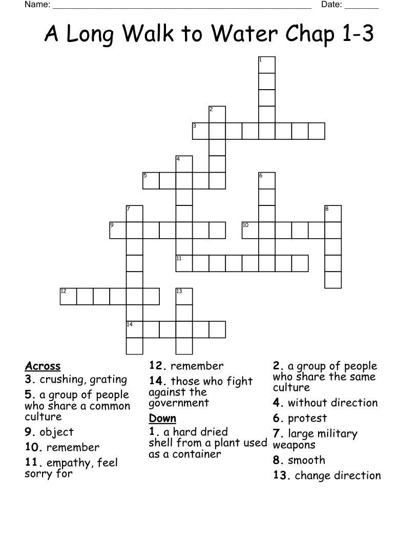 A Long Walk to Water Chap 1-3 Crossword