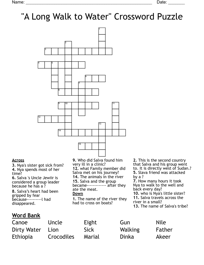"A Long Walk to Water" Crossword Puzzle