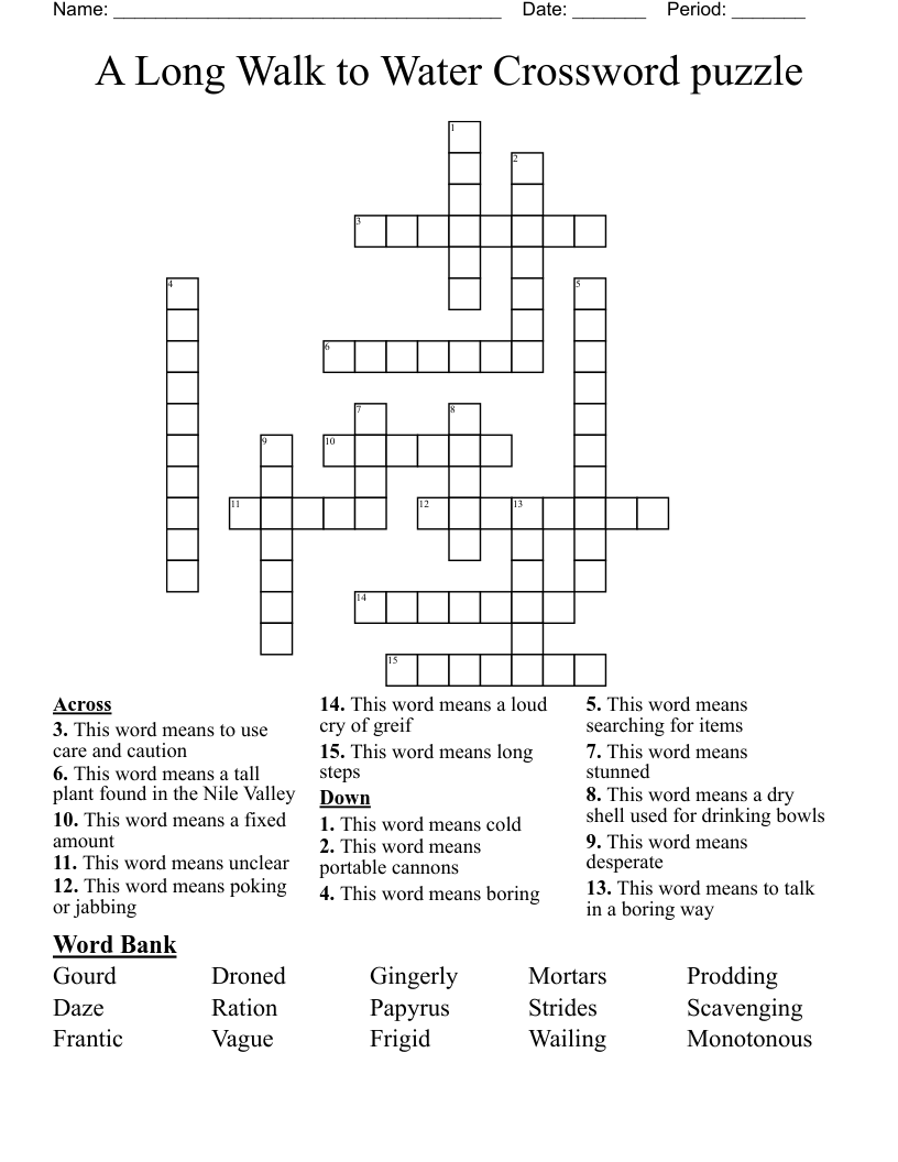A Long Walk to Water Crossword puzzle