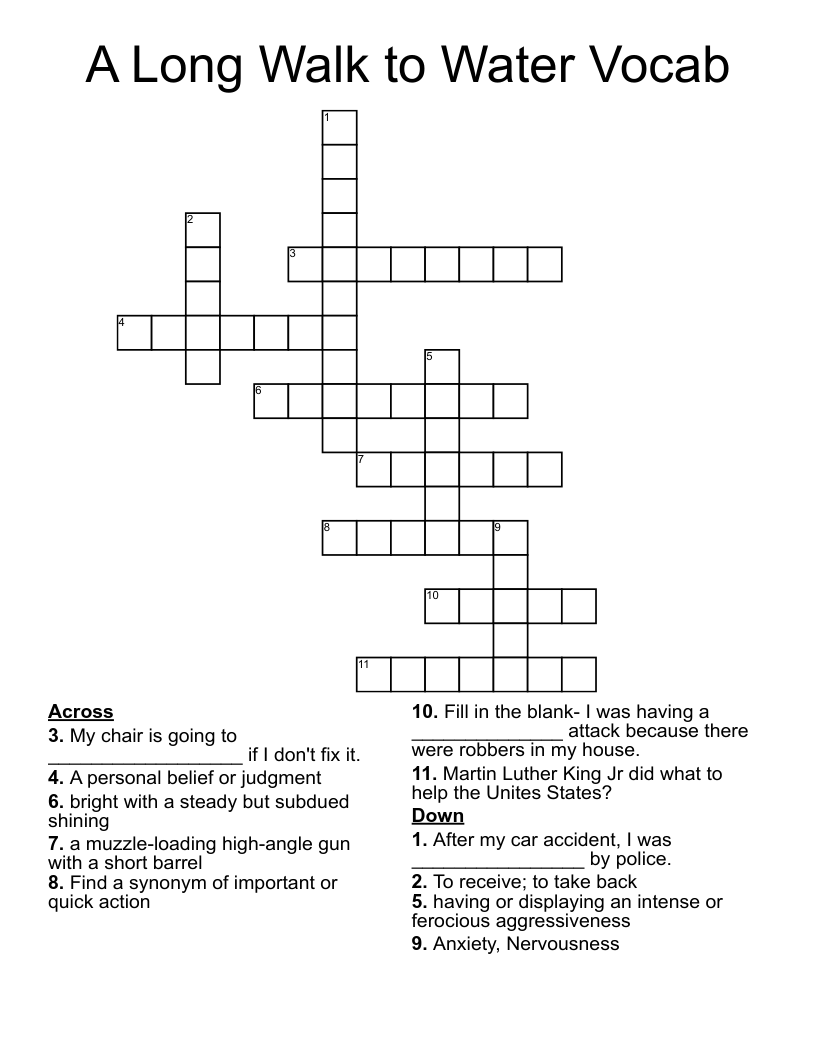 A Long Walk to Water Vocab Crossword