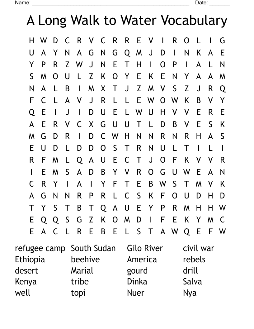 A Long Walk to Water Vocabulary Word Search