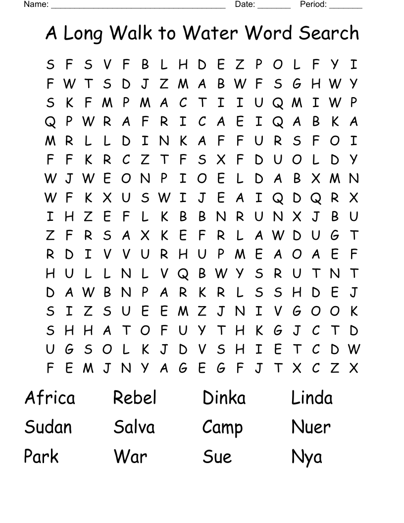 A Long Walk to Water Word Search 