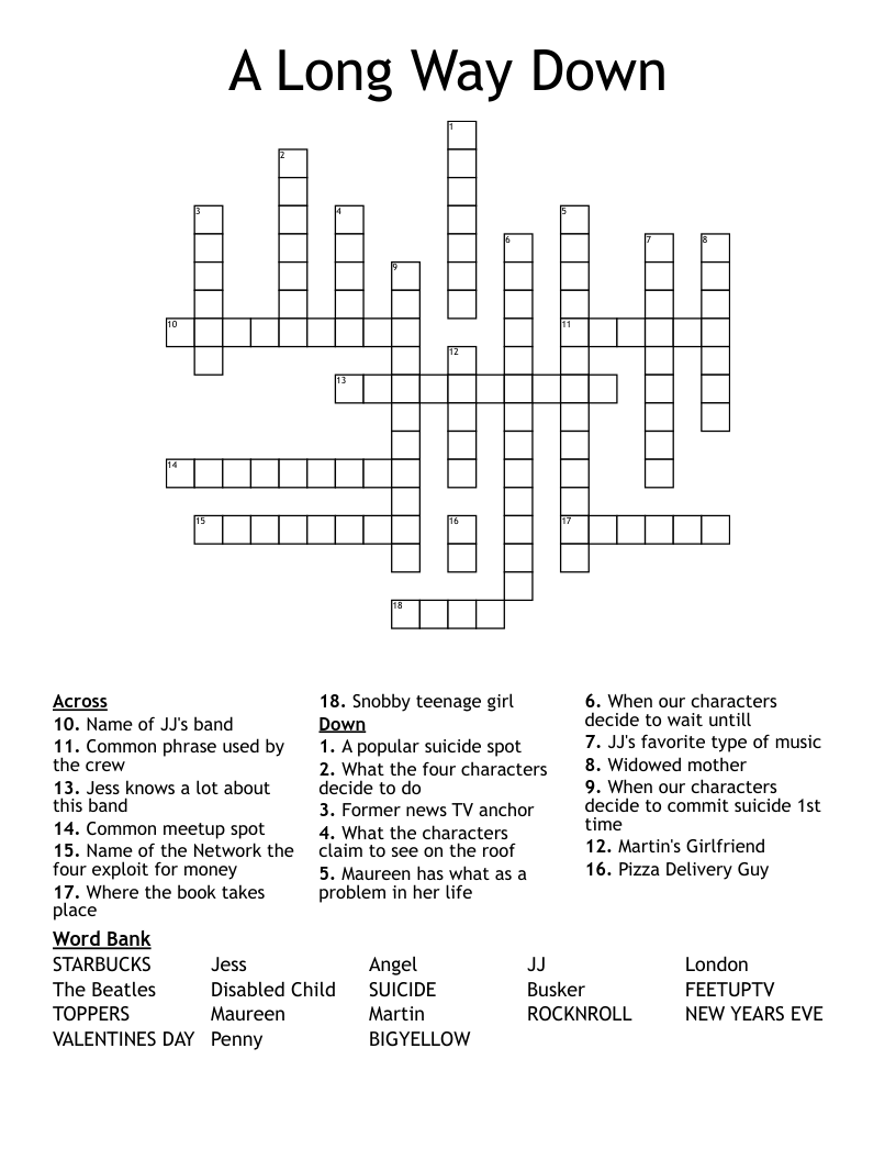 A Long Way Down Crossword