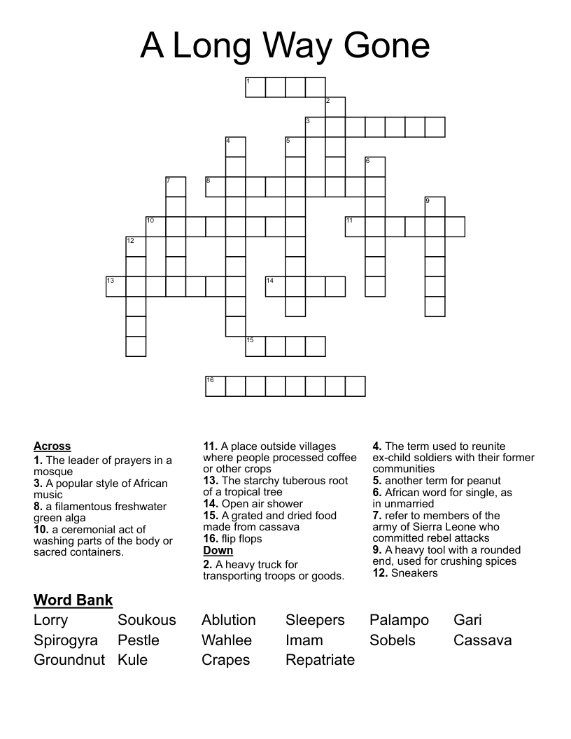A Long Way Gone Crossword