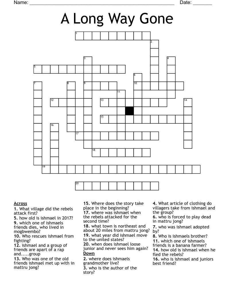 A Long Way Gone Crossword