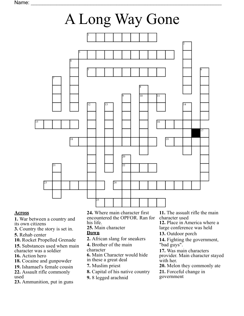 A Long Way Gone Crossword