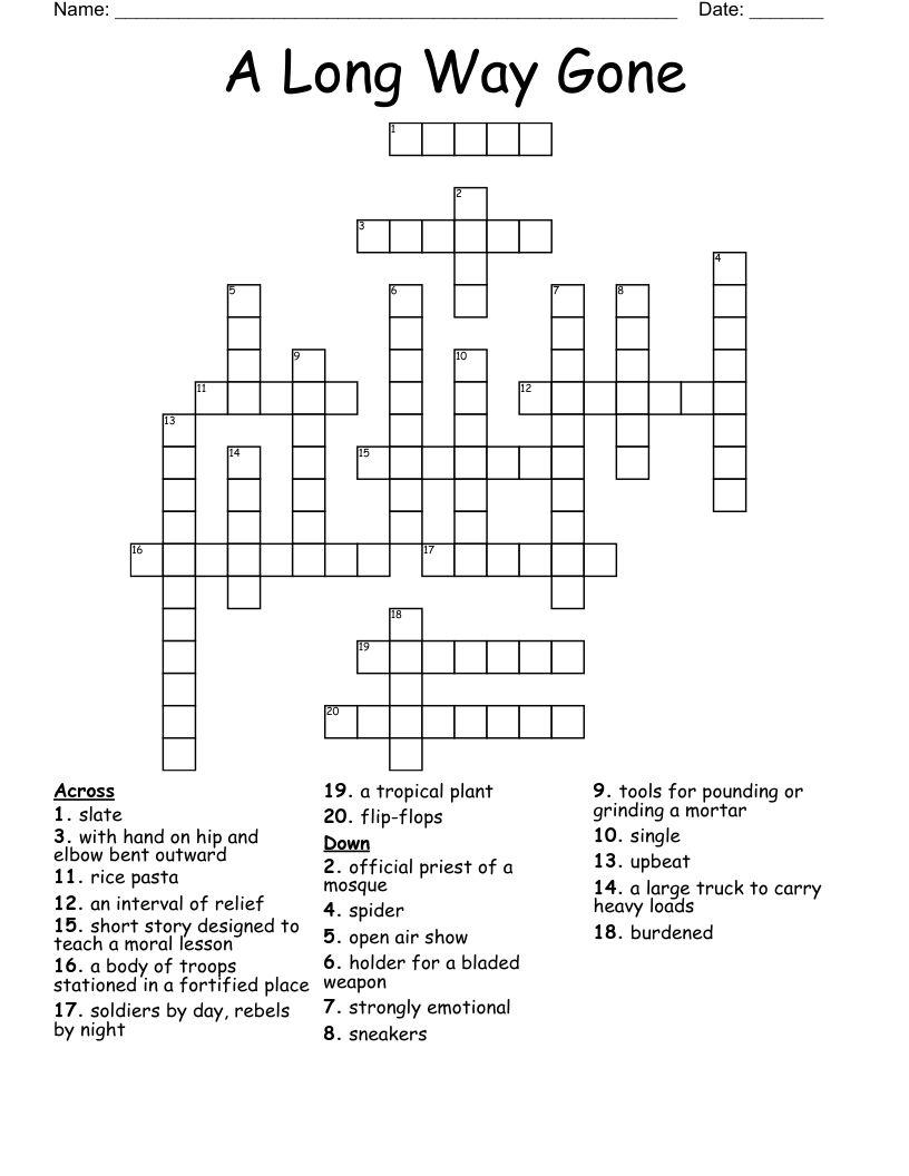 A Long Way Gone Crossword