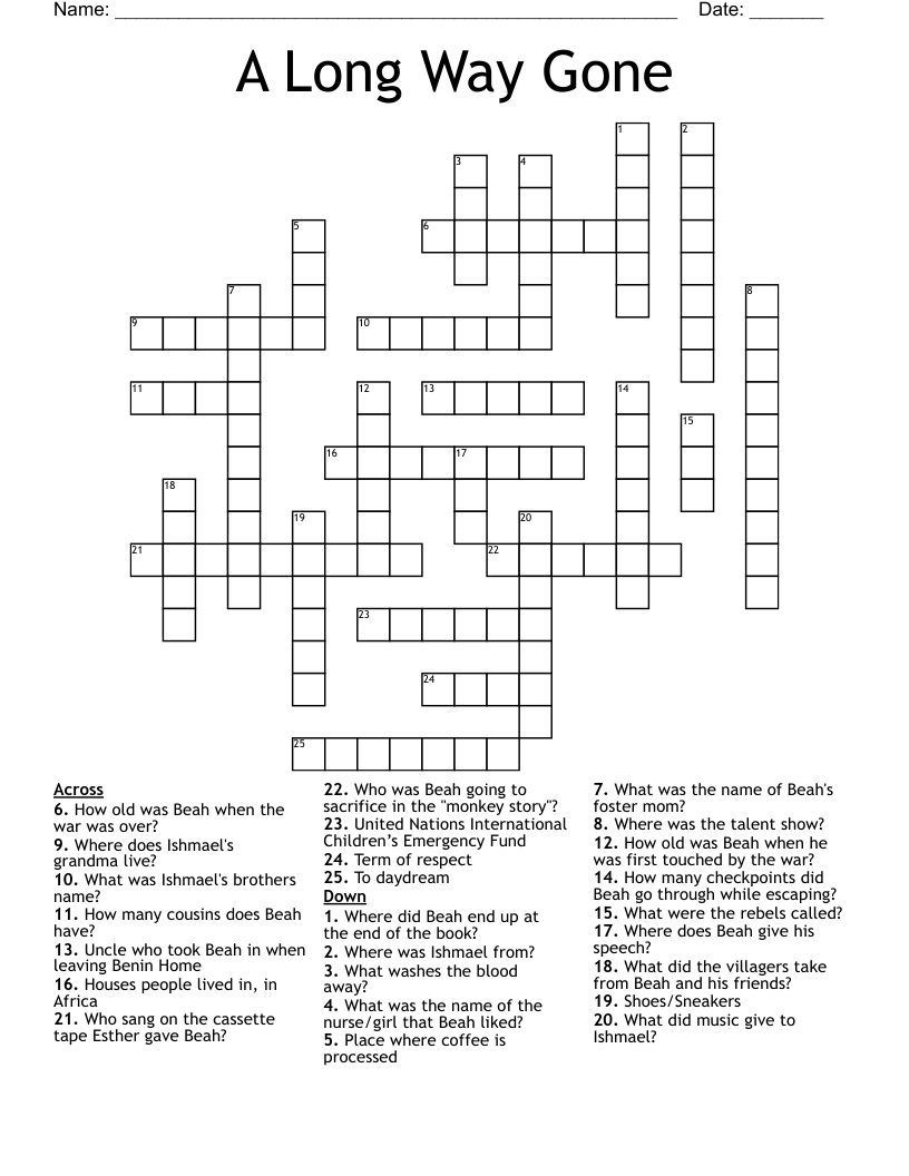 A Long Way Gone Crossword