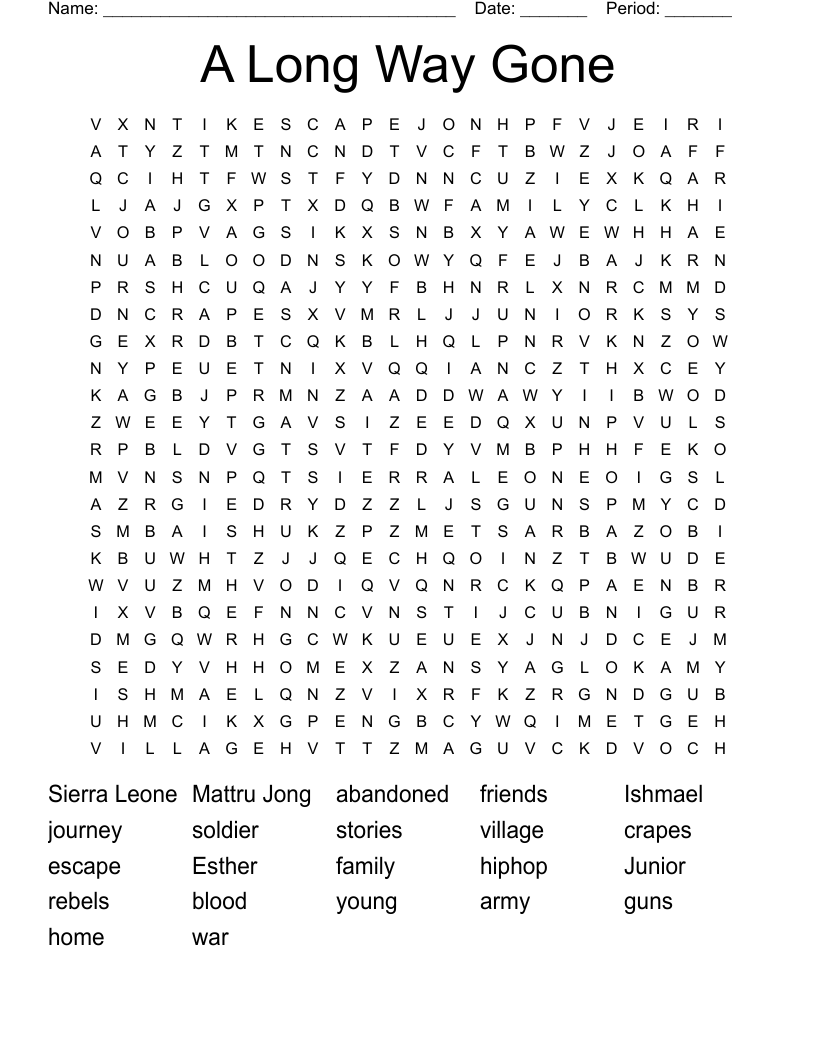A Long Way Gone Word Search