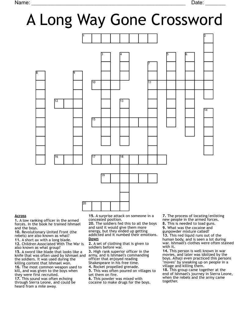 A Long Way Gone Crossword
