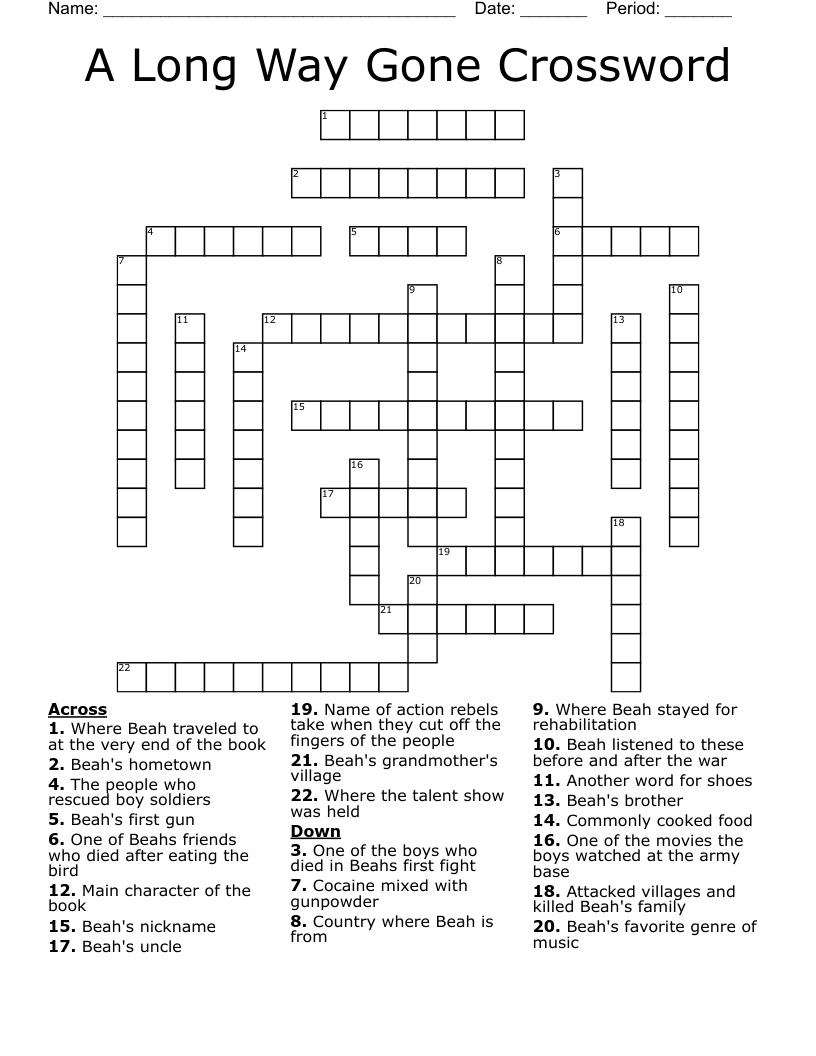 A Long Way Gone Crossword