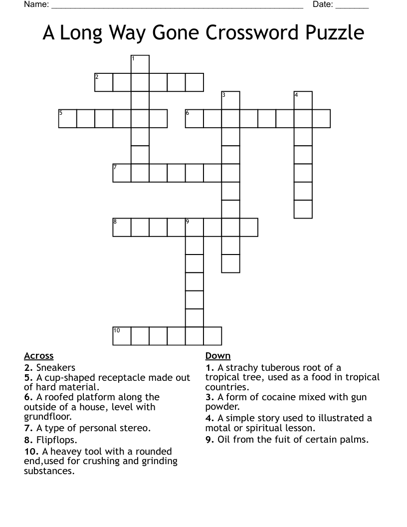 A Long Way Gone Crossword Puzzle