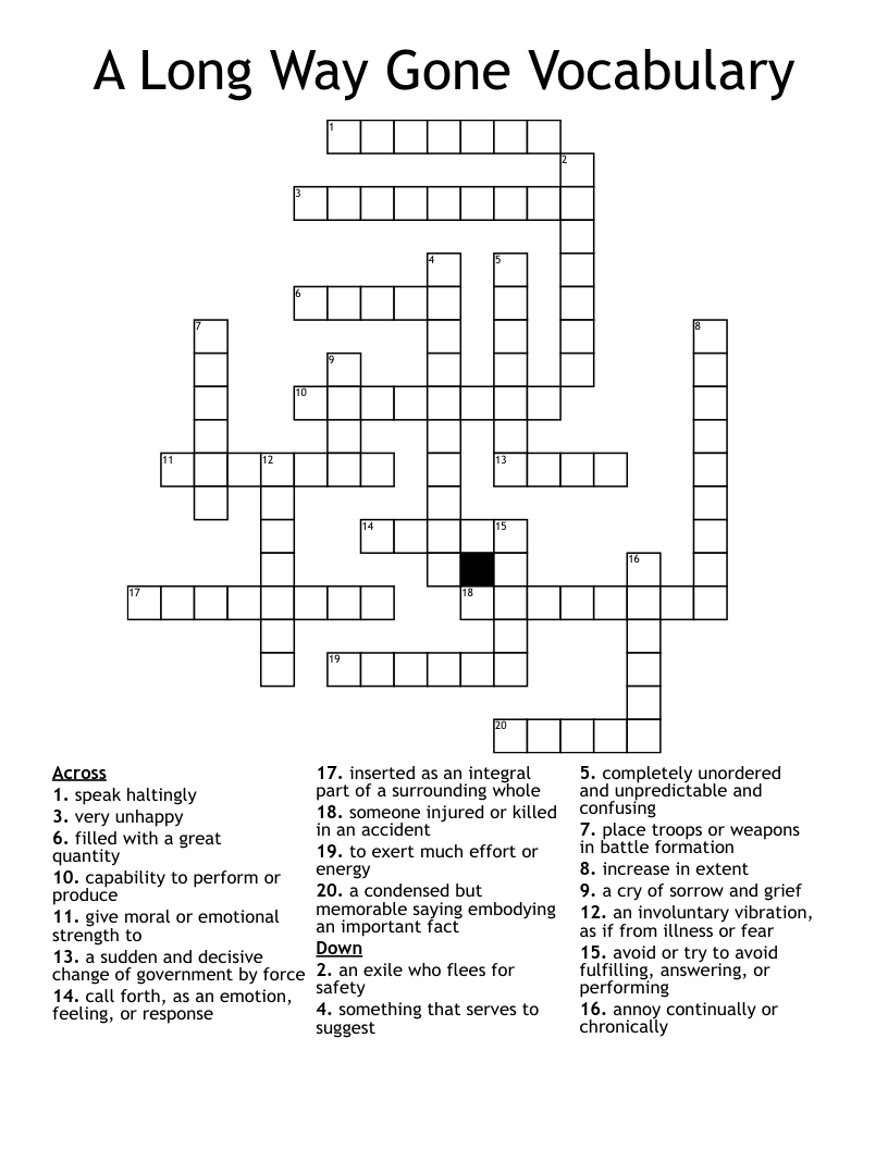 A Long Way Gone Vocabulary Crossword