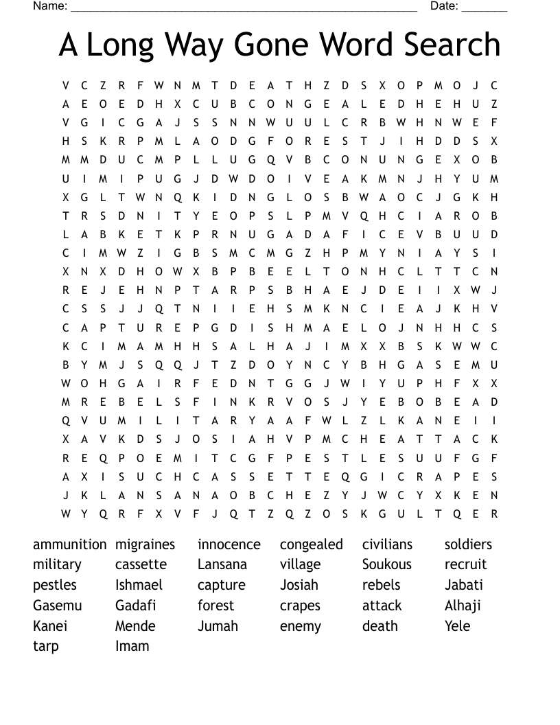 A Long Way Gone Word Search