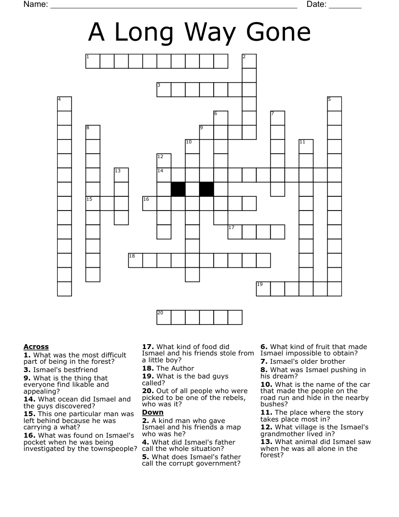 A Long Way Gone  Crossword
