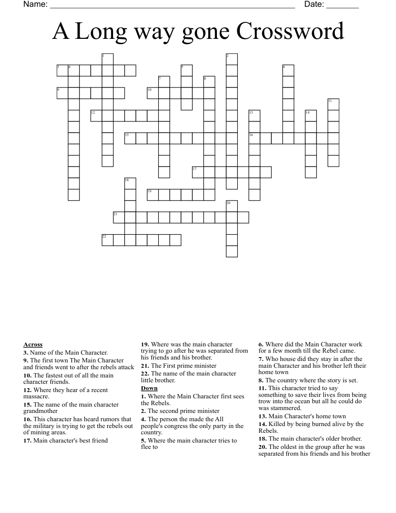 A Long way gone Crossword