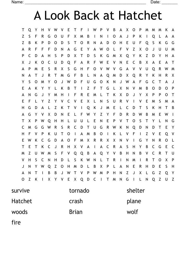 A Look Back at Hatchet  Word Search