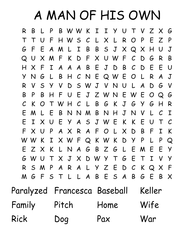 A MAN OF HIS OWN Word Search