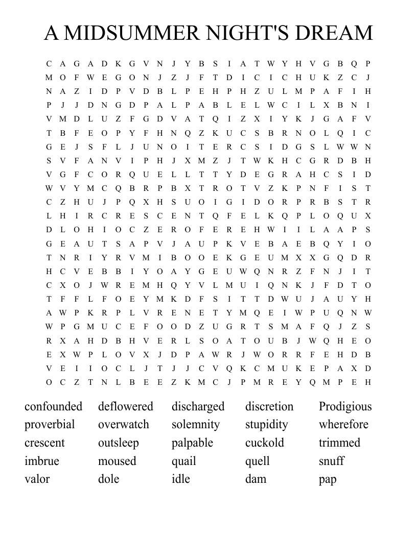 A MIDSUMMER NIGHT'S DREAM Word Search