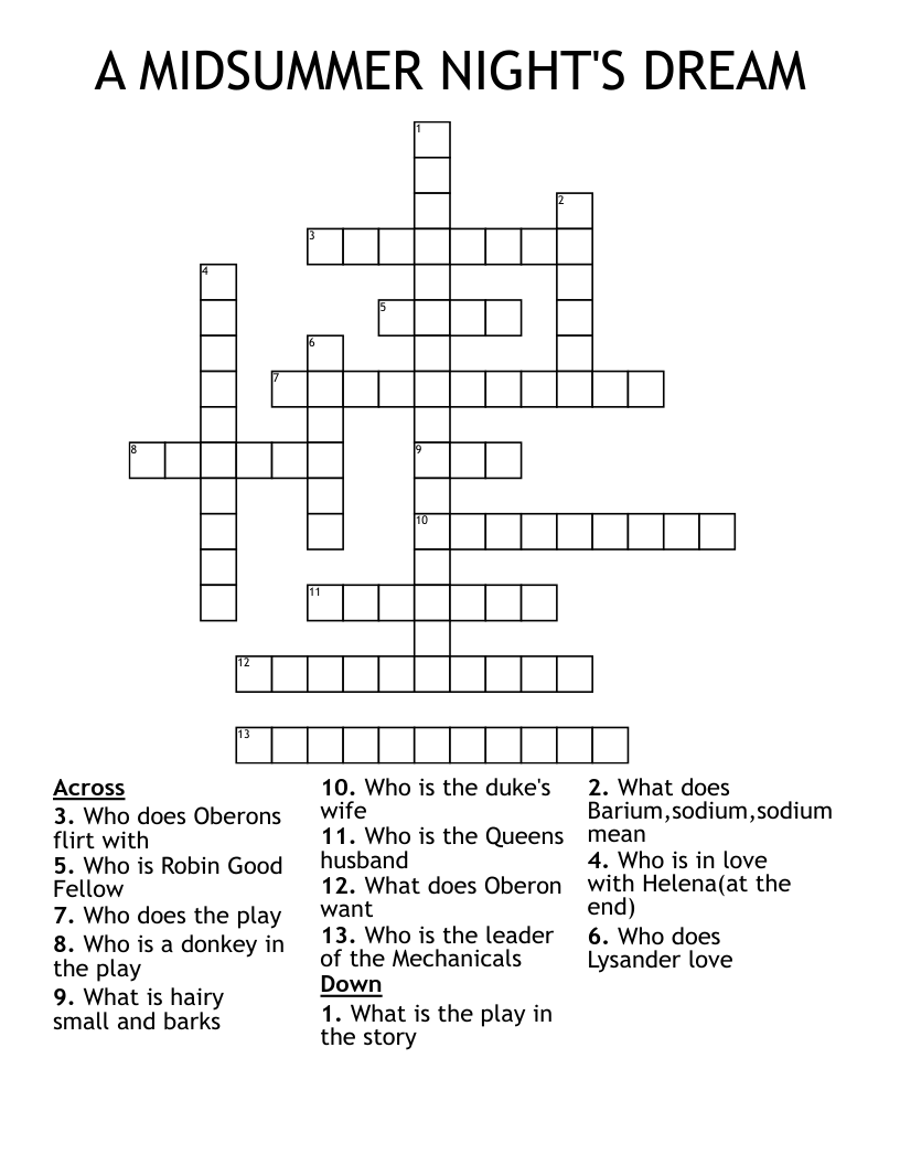 A MIDSUMMER NIGHT'S DREAM Crossword