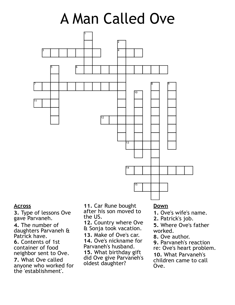 A Man Called Ove Crossword