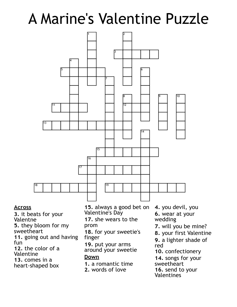 A Marine's Valentine Puzzle Crossword