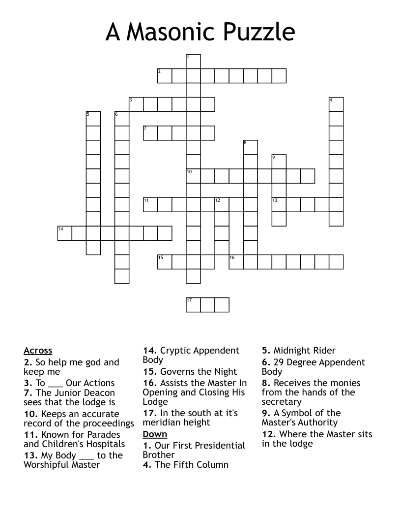 A Masonic Puzzle Crossword