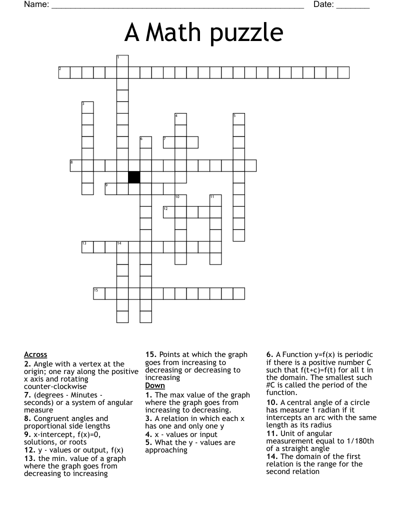 A Math puzzle Crossword