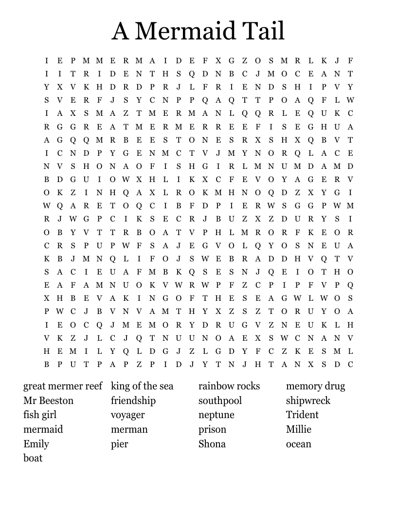 A Mermaid Tail Word Search