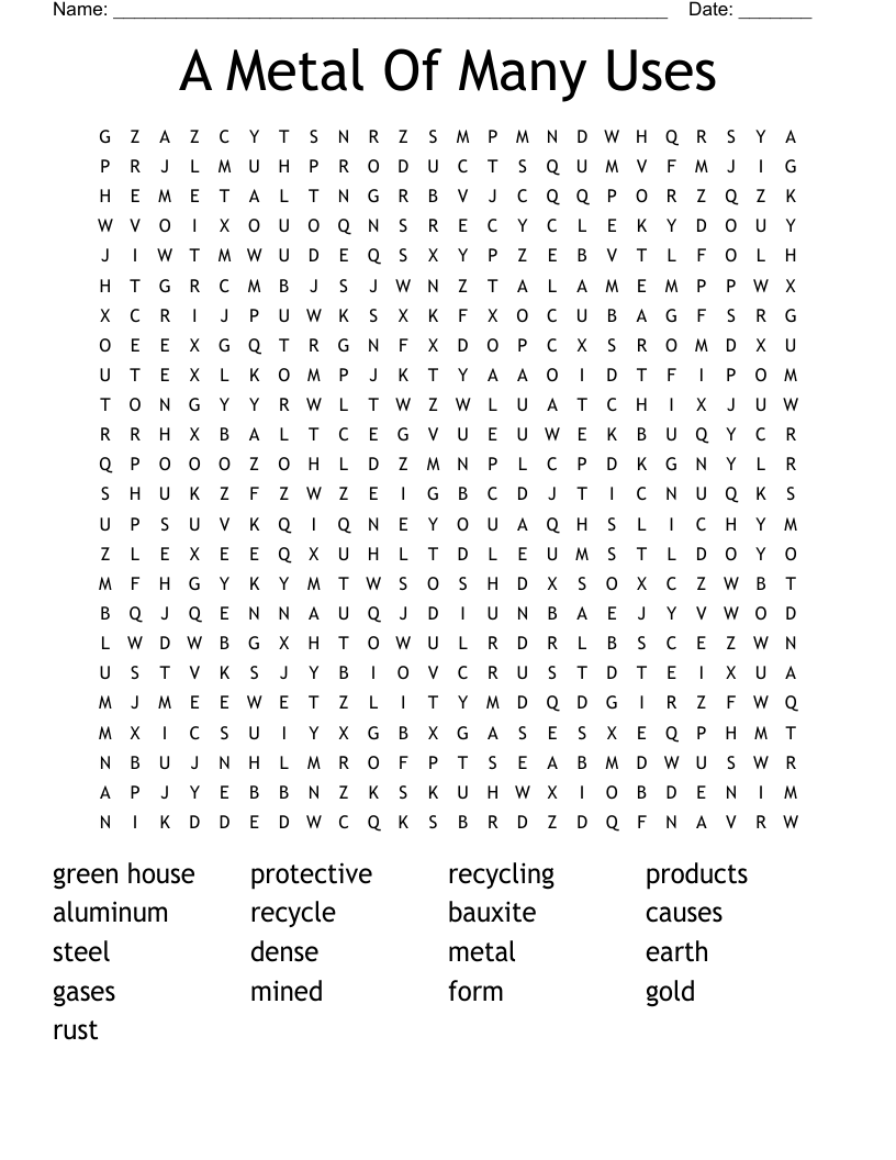 A Metal Of Many Uses Word Search