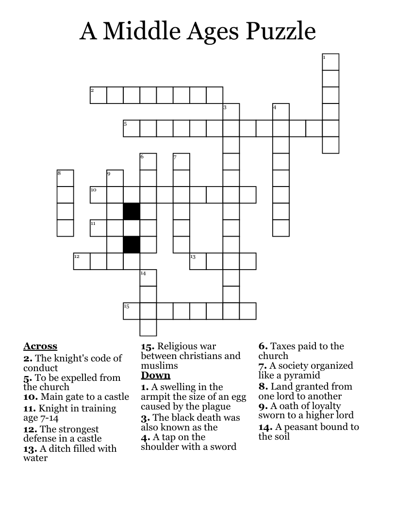 A Middle Ages Puzzle Crossword