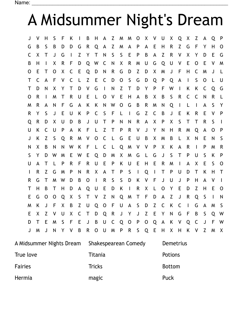 A Midsummer Night's Dream Word Search