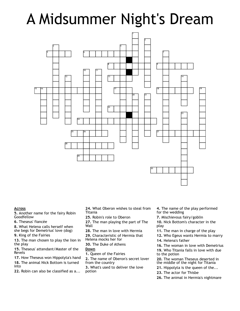 A Midsummer Night's Dream Crossword