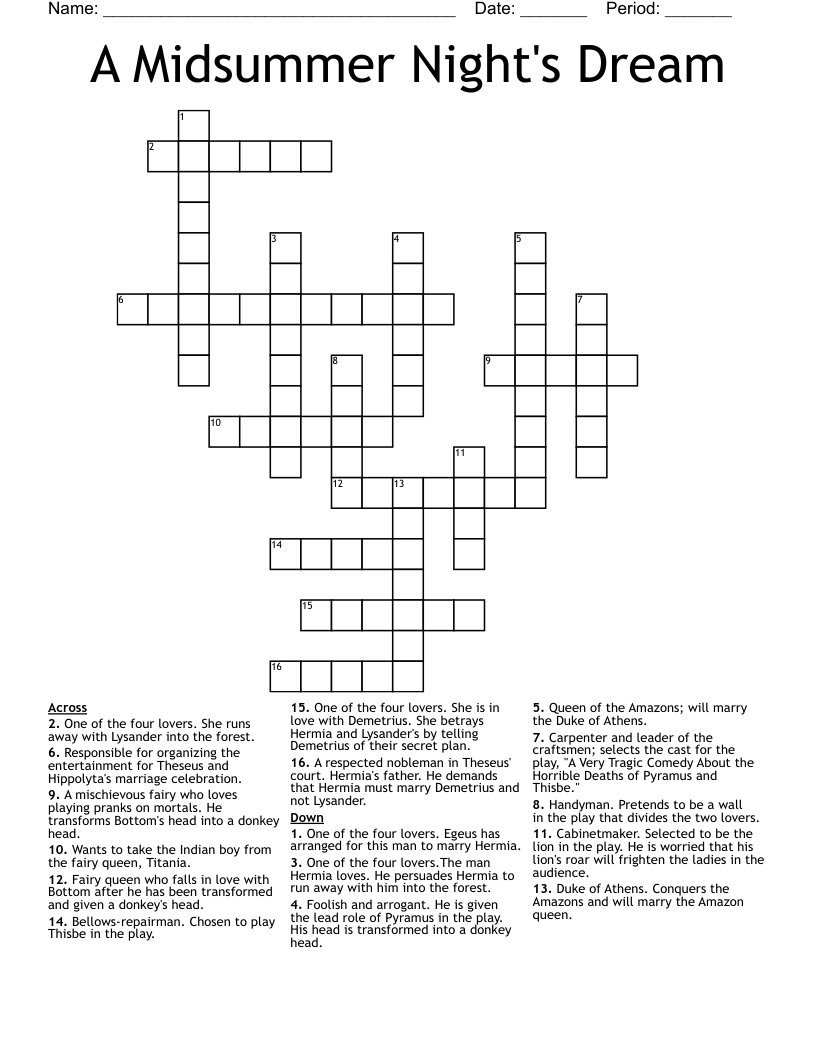 A Midsummer Night's Dream Crossword