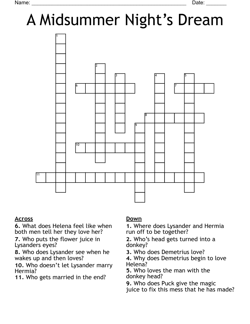 A Midsummer Night’s Dream Crossword