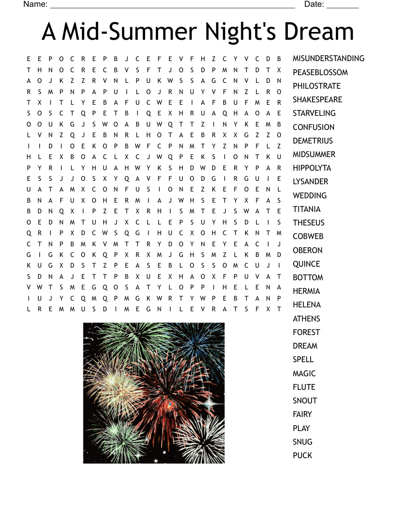 A Mid-Summer Night's Dream Word Search