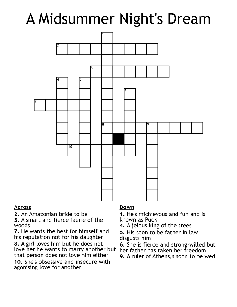 A Midsummer Night's Dream Crossword