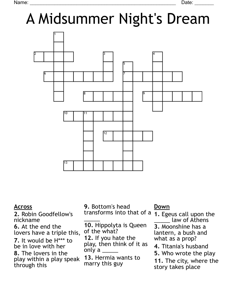 A Midsummer Night's Dream Crossword