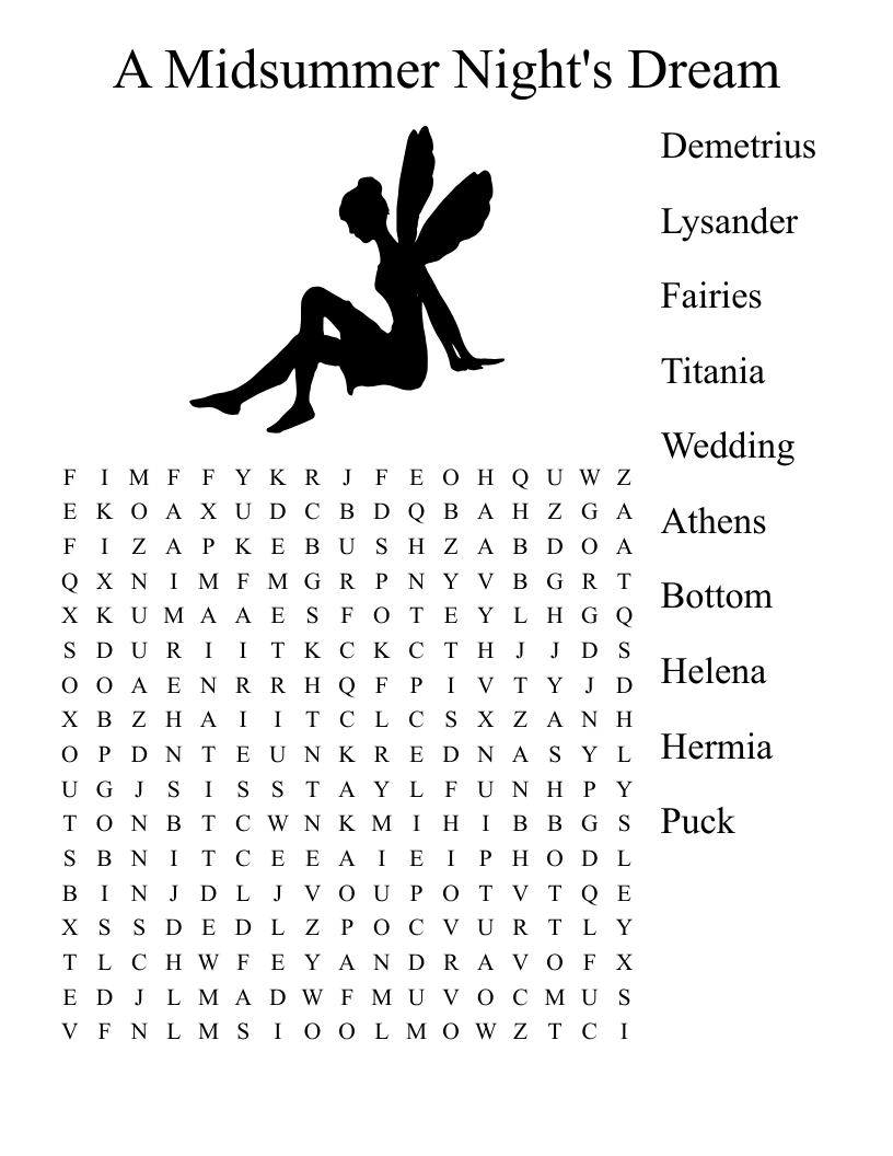 A Midsummer Night's Dream Word Search