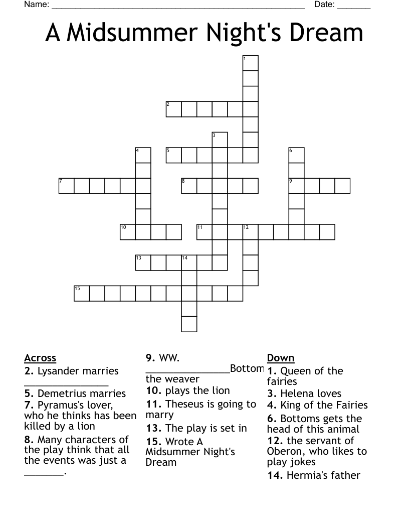 A Midsummer Night's Dream Crossword