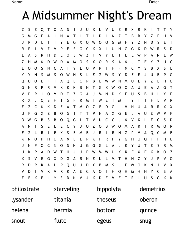A Midsummer Night's Dream  Word Search