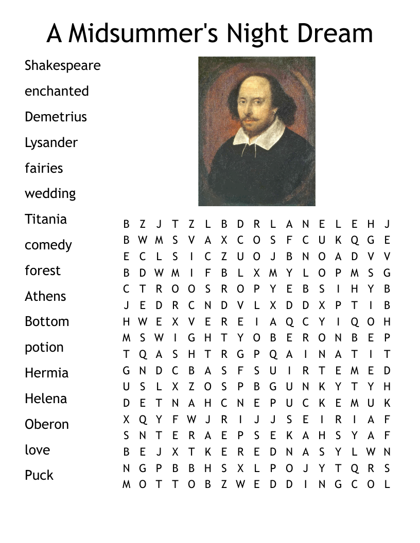 A Midsummer's Night Dream Word Search