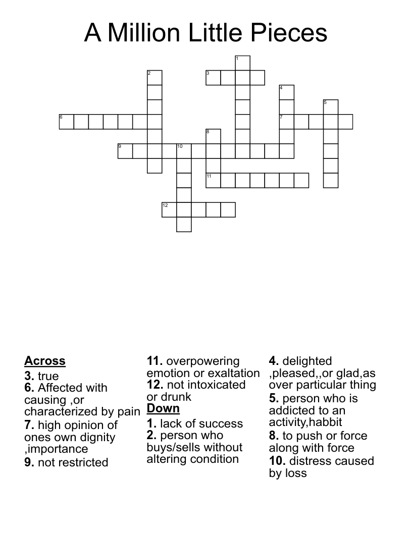 A Million Little Pieces Crossword